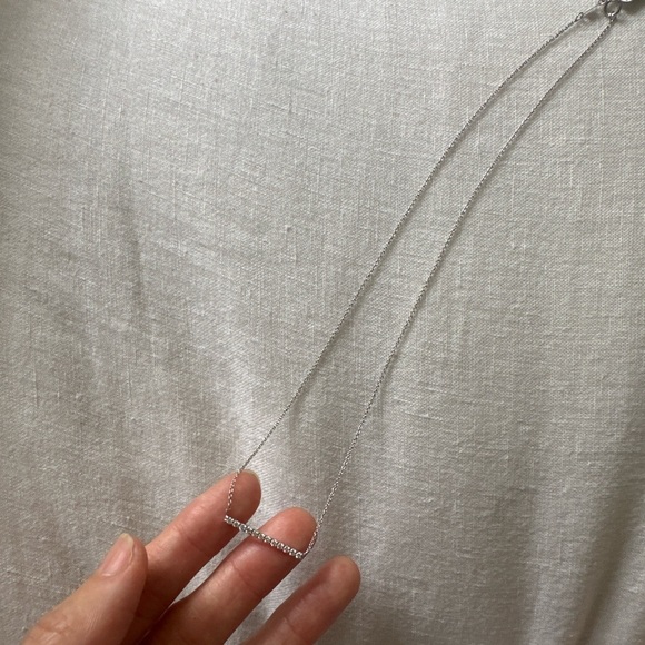 10K White Gold 1/4 CT Diamond Bar Necklace Minimalist Dainty Real Diamonds - Picture 7 of 9